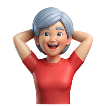 Happy Elderly Woman Smiling With Arms Behind Head 3D Cartoon Render png