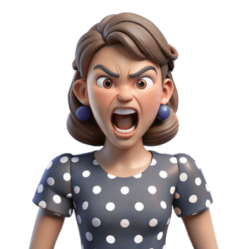 Angry Cartoon Woman With Polka Dot Dress Shouting png