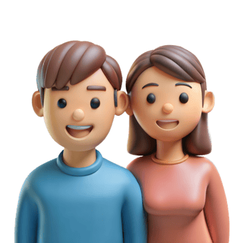 Smiling 3D Cartoon Couple Standing Together png