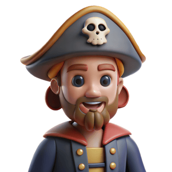 Smiling Cartoon Pirate Character Wearing a Tri-Cornered Hat png