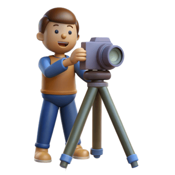 3D Cartoon Boy Holding Camera On Tripod png