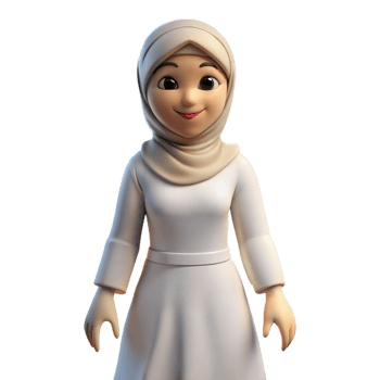 Smiling 3D Cartoon Woman Wearing White Abaya and Hijab png