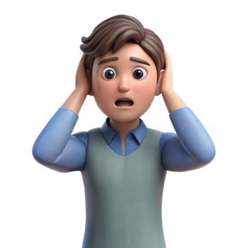 3D Cartoon Man Covering Ears in Shock png