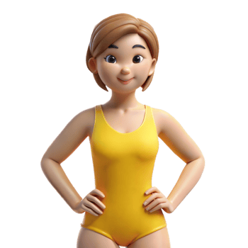 Smiling Cartoon Woman in Yellow Swimsuit With Hands on Hips png