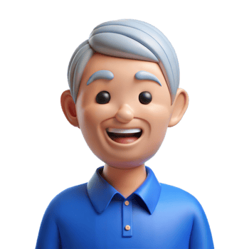 Smiling Elderly Male 3D Character in Blue Polo Shirt png