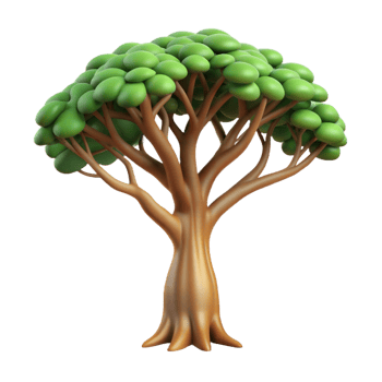 Cartoon Tree Render With Green Leaves and Brown Trunk png