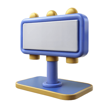 3D Render of a Blue and Gold Billboard With a Blank Sign png