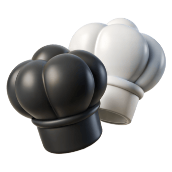 3D Render of Black and White Chef Hats on a Transparent Background png
