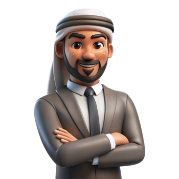 3D Cartoon Illustration of a Smiling Arab Man Wearing a Suit and Keffiyeh png