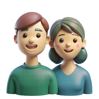 Smiling 3D Cartoon Couple Rendered With Transparent Background png