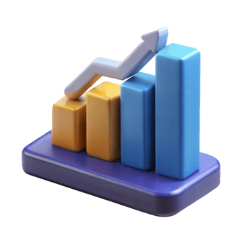 3D Rendered Bar Graph With Arrow Pointing Upward png