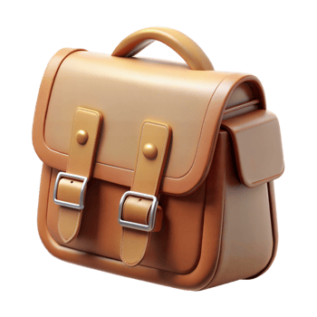 Animated 3D leather briefcase in brown, isolated on transparent background png