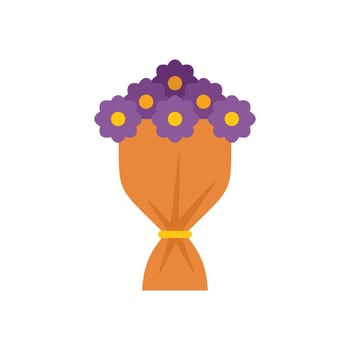 Bouquet of purple flowers wrapped in orange paper tied with string vector