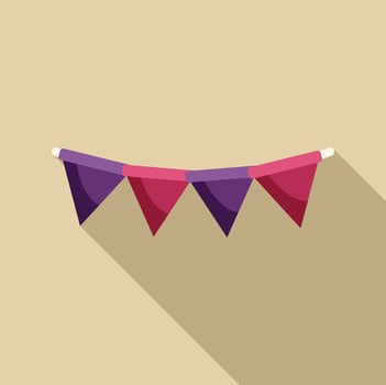 Purple and pink party garland hanging with long shadow vector