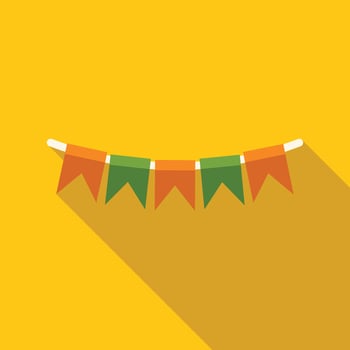 Garland of triangular flags hanging on yellow background vector