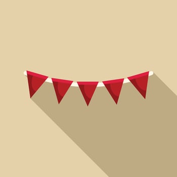 Red party flags hanging on rope with long shadow vector