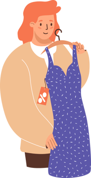 Shopping. Woman trying on dress clothes on sale png