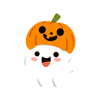 Happy cute smiling ghost wear Halloween pumpkin helmet png