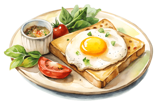 Watercolor hand drawn Tasty breakfast egg toast isolate on transparency background png