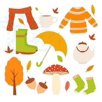 cozy cute autumn hand drawn element collection vector