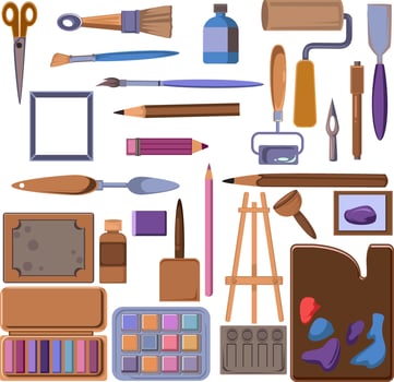 Colorful Art Supplies Illustration Set vector