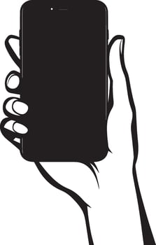 Hand holding smartphone clean simple silhouette black vector