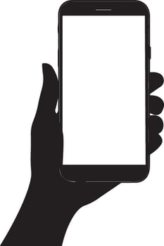 Hand holding smartphone clean simple silhouette black vector