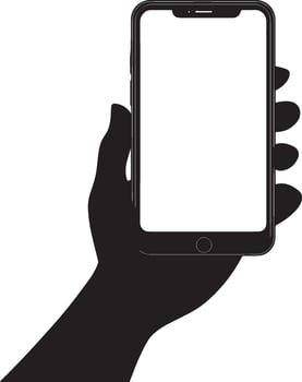 Hand holding smartphone clean simple silhouette black vector