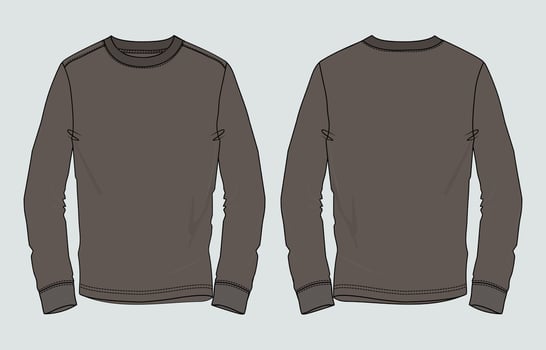 Long sleeve t shirt technical drawing fashion flats template front and back views vector