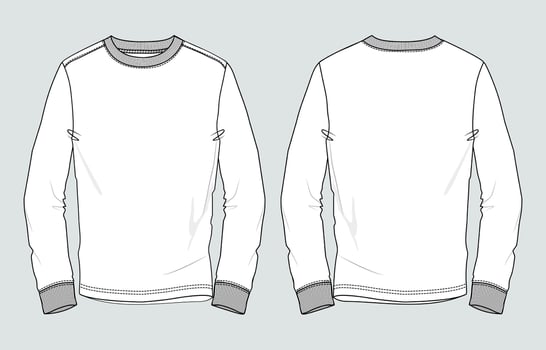 Long sleeve white color t shirt front and back isolated on light grey back vector