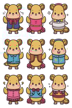 A set of cute little animals in different outfits vector