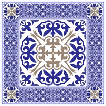 Blue, gold seamless national ornament. Ethnic pattern of the nomadic peoples of the great steppe, Kazakh, Moroccan,Turk, Mongol, Kyrgyz, Buryat. Design ceramic, azulejo tile, border, sandblast vector