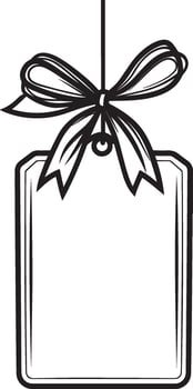 Sale tag with ribbon hanging clean simple outline black vector