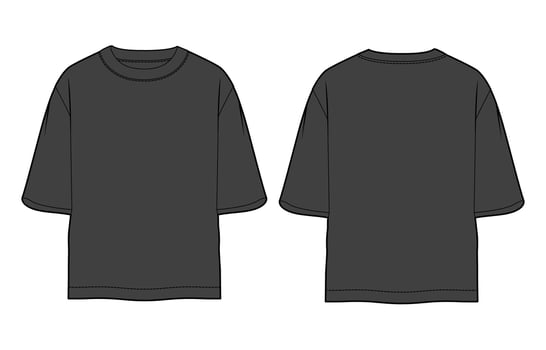 Short Sleeve t shirt Technical drawing fashion flats Black color template front and back views vector