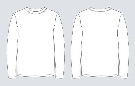 Long Sleeve T shirt Technical drawing fashion flats template front and back views vector