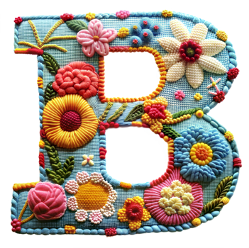 Embroidery alphabet B letter craft artistic stitches on transparent background png