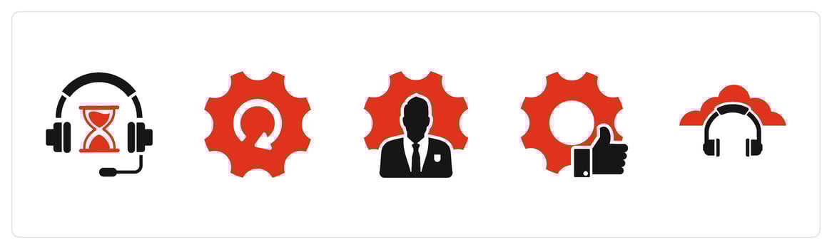 A set of 5 Contact icons as music time, global setting, business management, vector