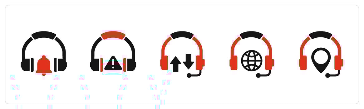 A set of 5 Contact icons as headphone notification, headphone maintenance, synchronize headphone vector
