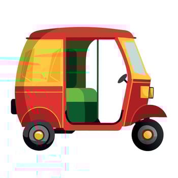 A red and yellow tuk - tuk on a white background vector