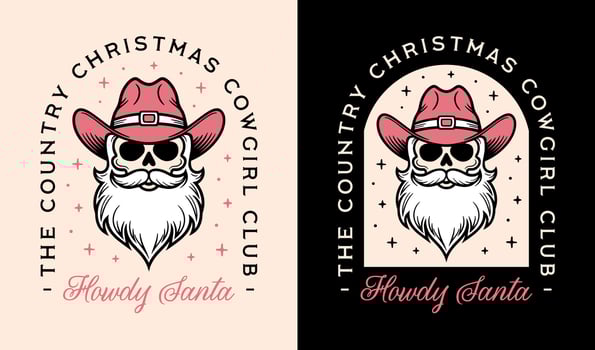 Christmas cowgirl club howdy Santa wearing pink cowboy hat western funny country girl party squad gothic retro disco aesthetic holiday shirt design sticker cut file vector