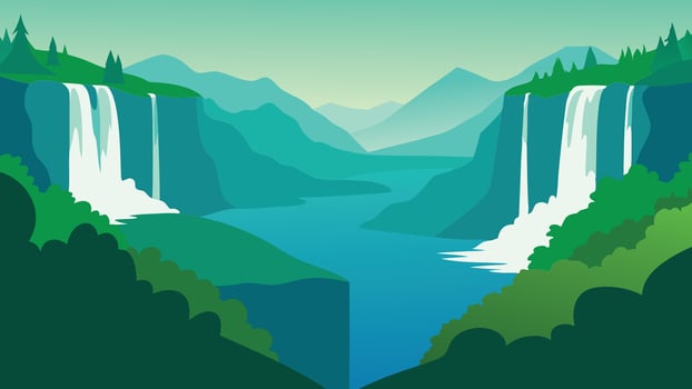 Aerial view showcasing the stunning waterfalls of Plitvice National Park in Croatia, surrounded by lush greenery flat illustration Nature background vector