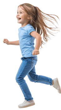 Little girl with excited smile he is run in air, Full length, side view isolate on transparent background png