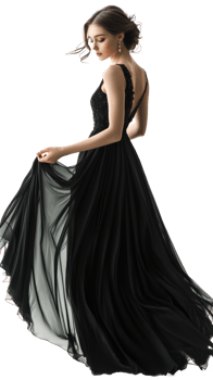 Fashion young woman in elegant dress, model posing full length, side view isolate on transparent background png