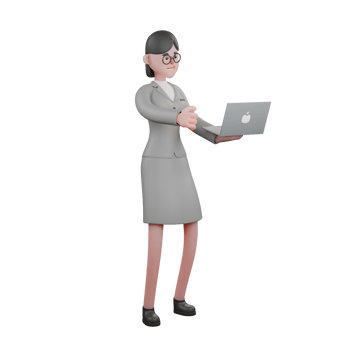 3D Illustrative female Journalist. A female journalist stands with her right hand holding a laptop. News Leader png