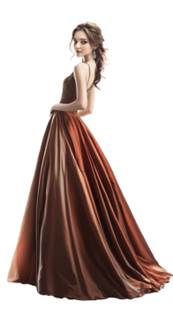 Fashion young woman in elegant dress, model posing full length, side view isolate on transparent background png