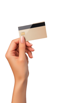 Woman long Hand holding credit card isolate on transparent background png