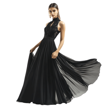 Fashion young woman in elegant dress, model posing full length isolate on transparent background png