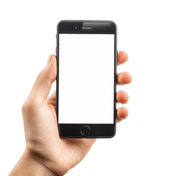 long hand holding smart phone with blank screen isolate on transparent background png