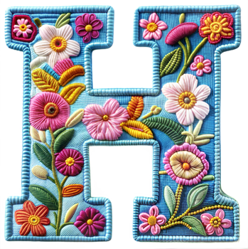 Embroidery alphabet H letter craft artistic stitches on transparent background png