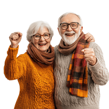 Happy senior couple celebrating thanksgiving, standing isolate on transparent background png